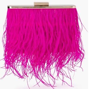 Olga Berg Fuchsia Feathered Clutch